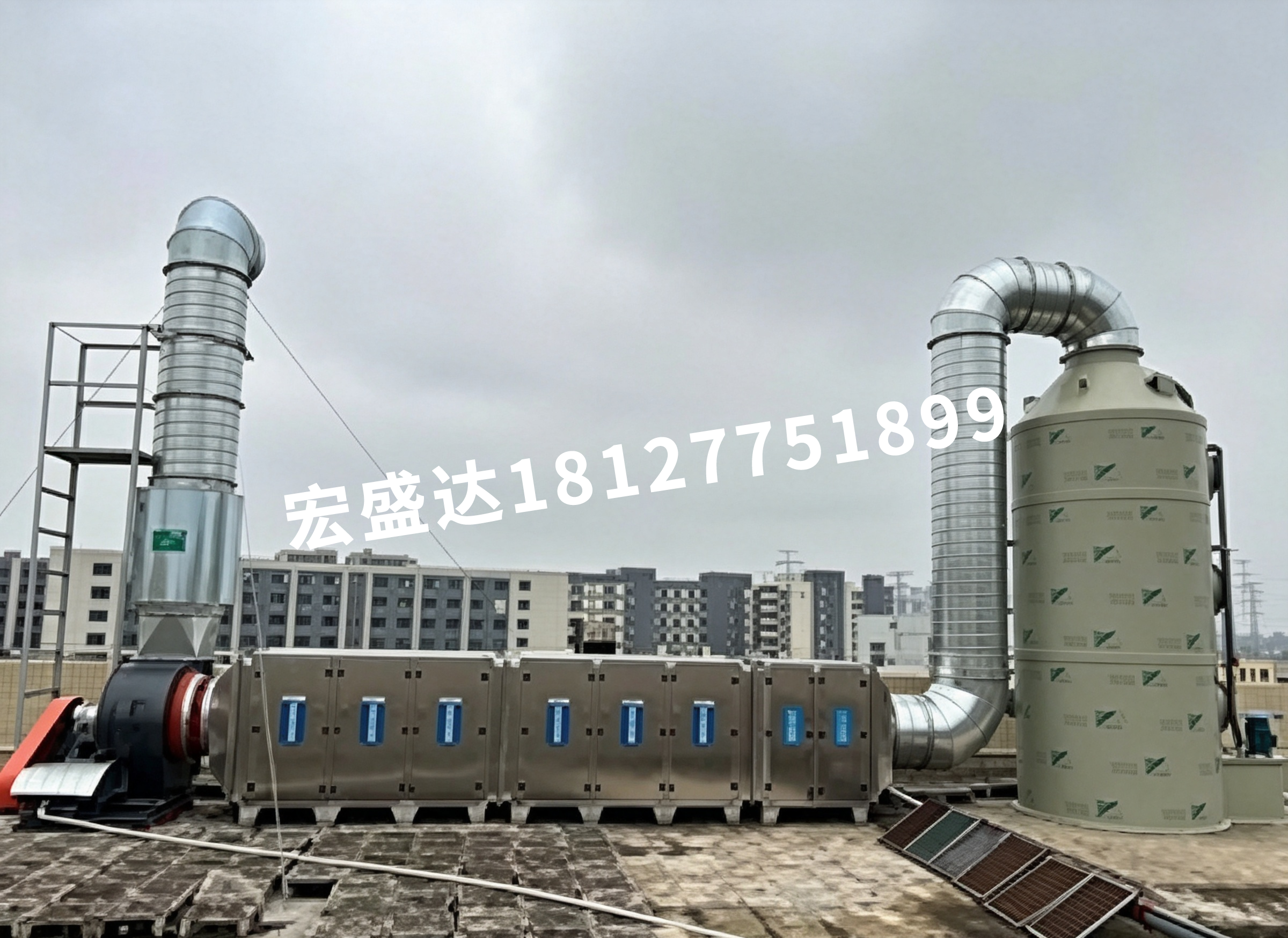 干式过滤器+二级活性炭吸附+水喷淋塔